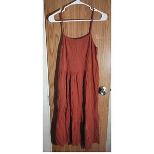 Publik Rust Linen Rayon Maxi Dress Boho Minimal Resort Vacation Sz Small
